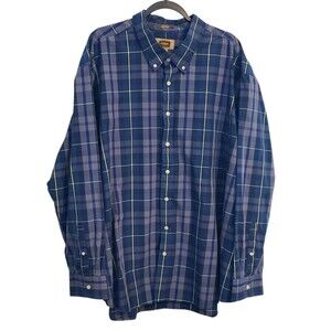 Foundry Mens 3XL Easy Care Button Down Collar Shirt Blue Plaid Business Casual